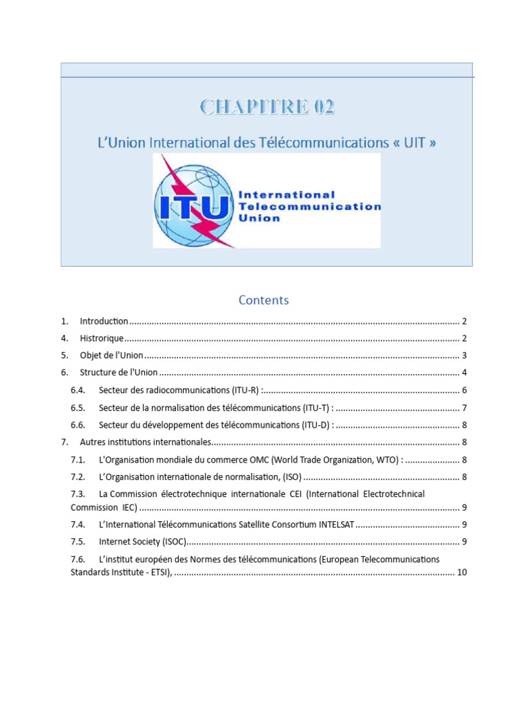 Rôle et structure de l'UIT | PDF | Union internationale des ...
