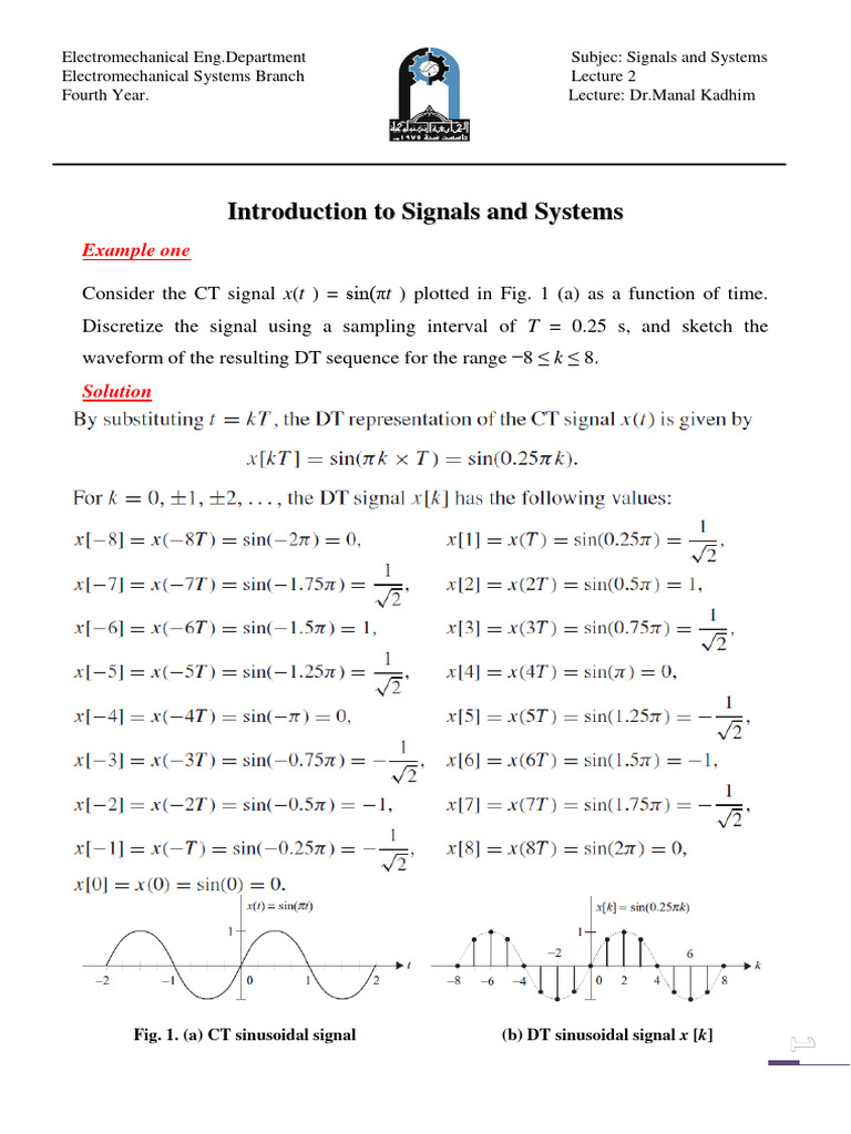 Signals and Systems Lecture 2 Overview | PDF | Digital Signal ...