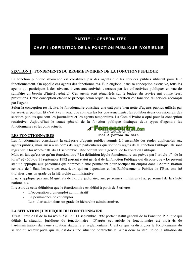 Définition de la Fonction Publique Ivoirienne | PDF | Justice | Crime ...