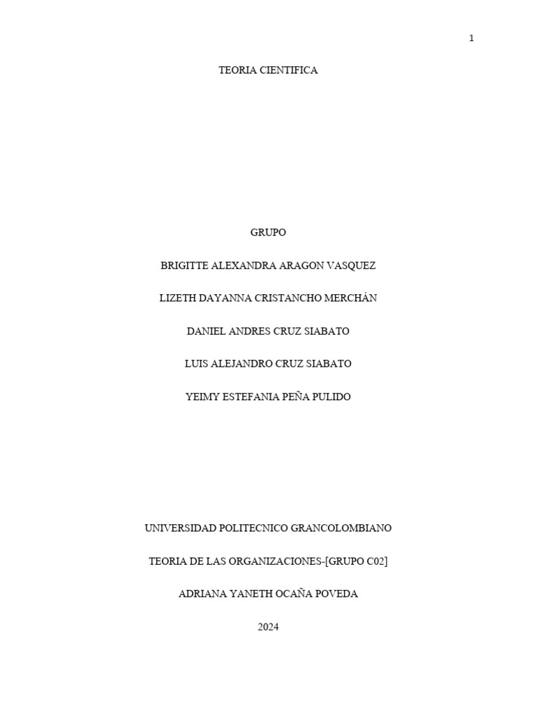Teoria Cientifica Entraga 1 Toria - Organizaciones PDF Método científico Teoría