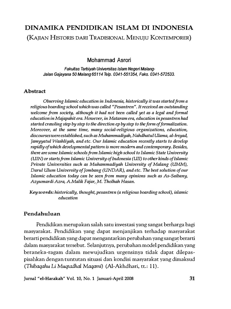 Dinamika Pendidikan Islam Di Indonesia Pdf Agama Spiritualitas
