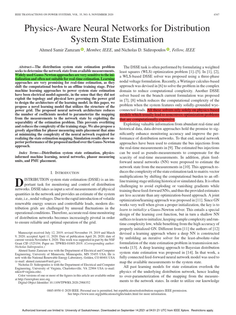 2020-Physics-Aware Neural Networks For Distribution System State ...