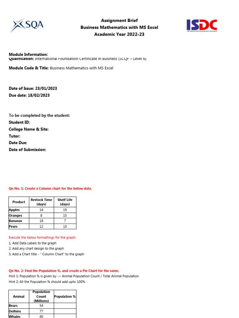 Business Mathematics Excel Assignment | PDF | Microsoft Excel | Mean