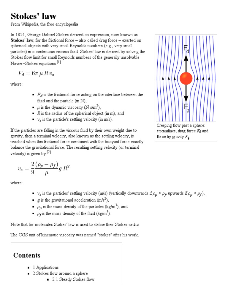 Stokes Law Wikipedia Physical Quantities Gases