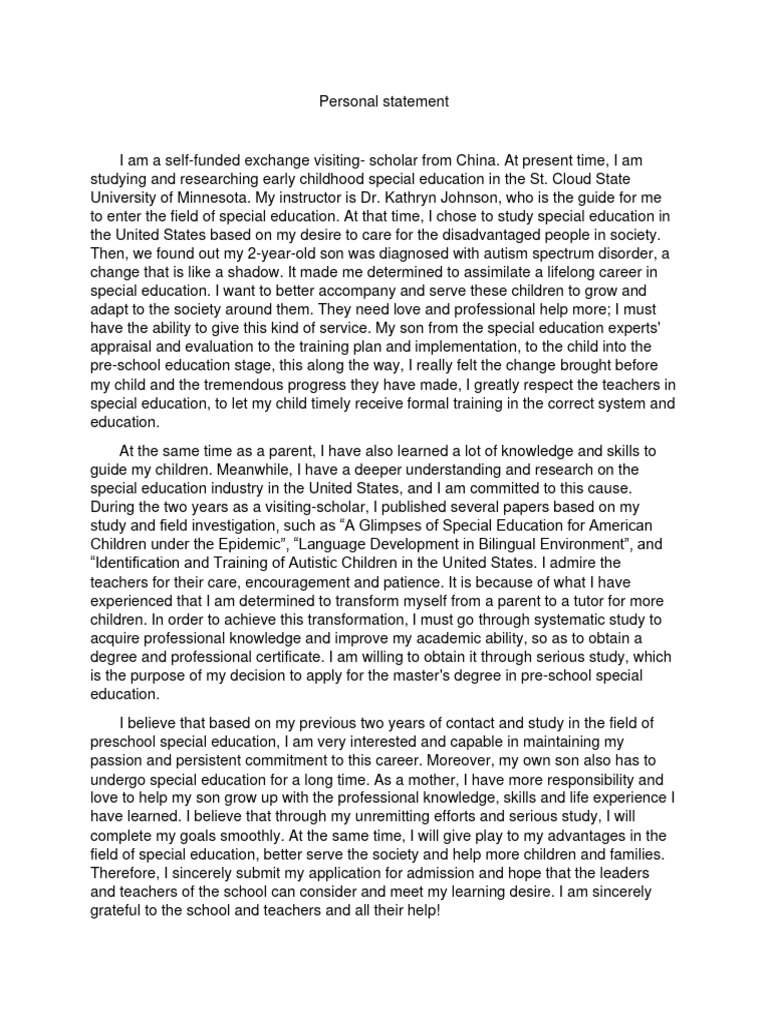 Personal Statement for Special Education | PDF | Special Education ...