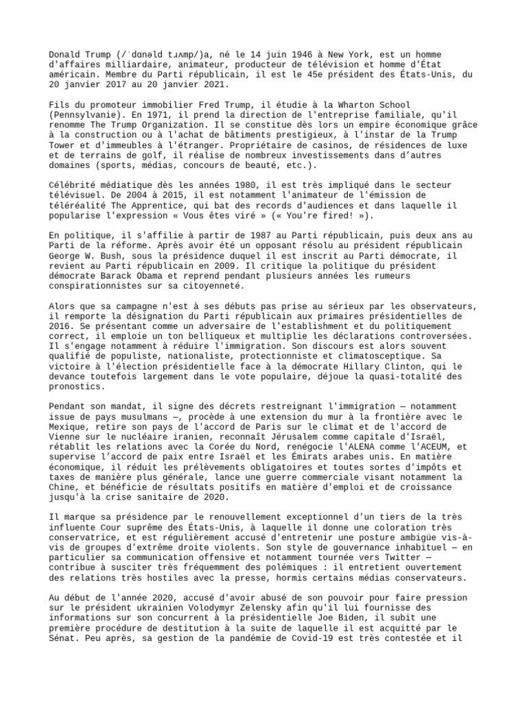 Trump | PDF | Donald Trump | Gouvernement américain