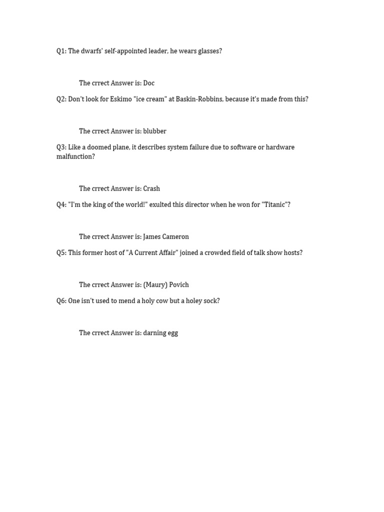 Trivia Questions and Answers Guide | PDF | Young Adult