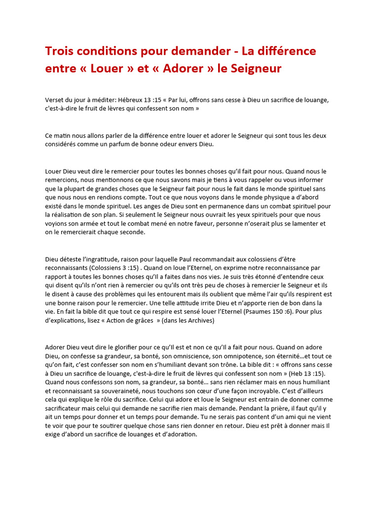 Louer et Adorer : Distinctions Clés | PDF | Dieu | Vérité