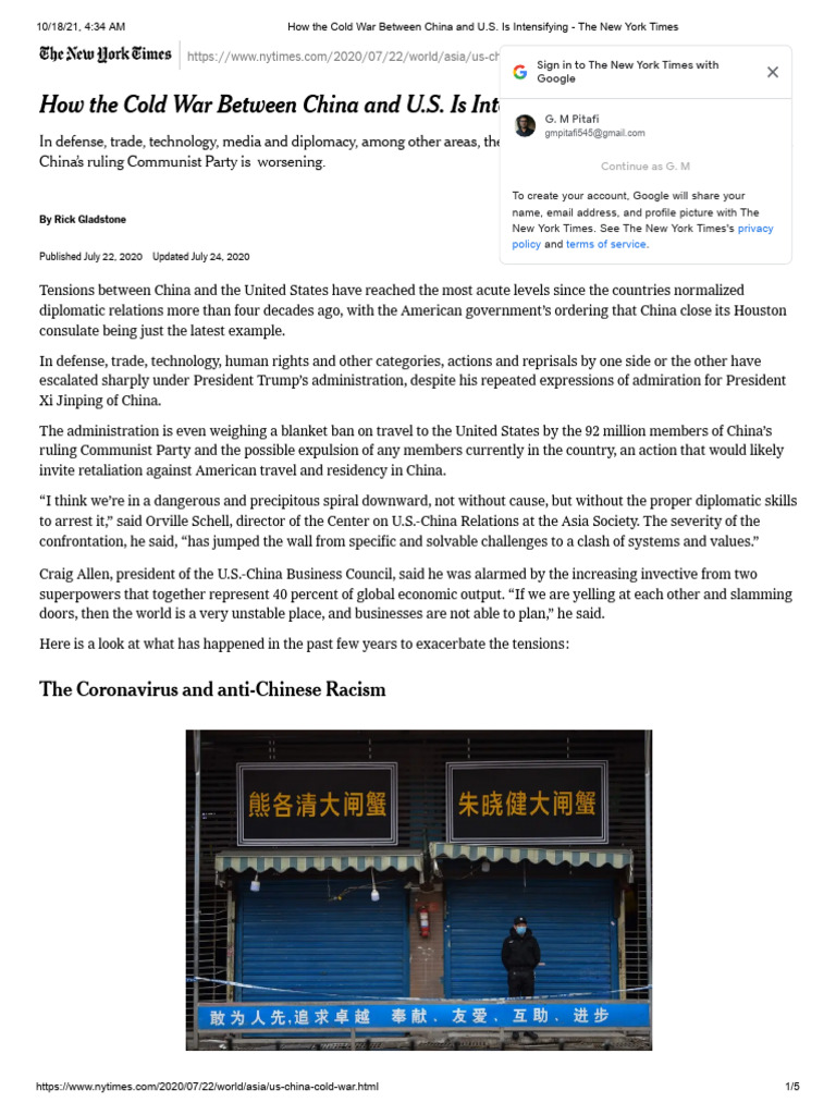 How The Cold War Between China And U S Is Intensifying The New York