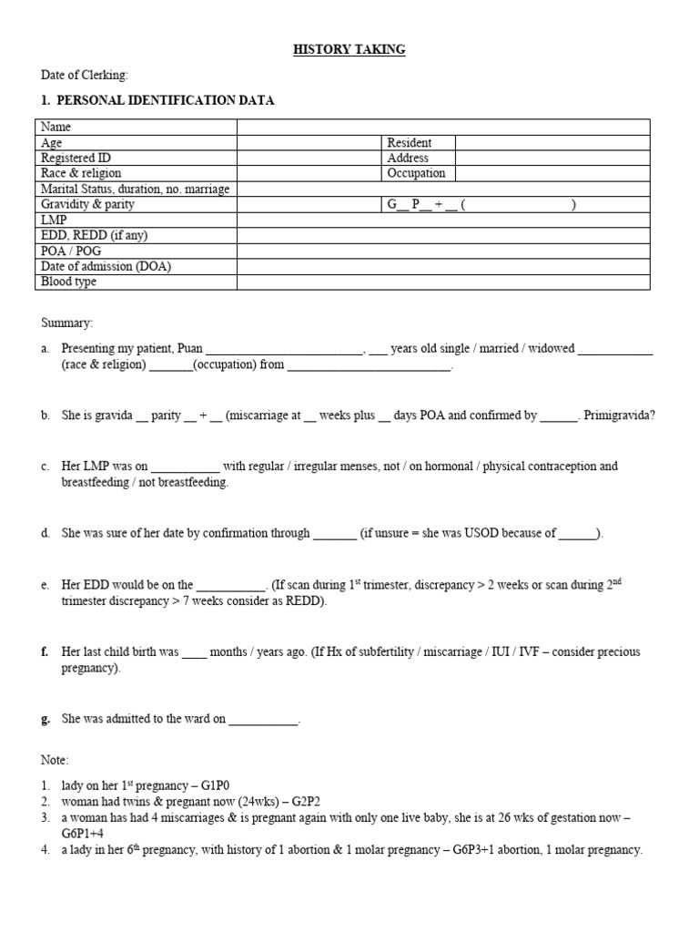 HISTORY TAKING - Obs | PDF | Menstruation | Pregnancy