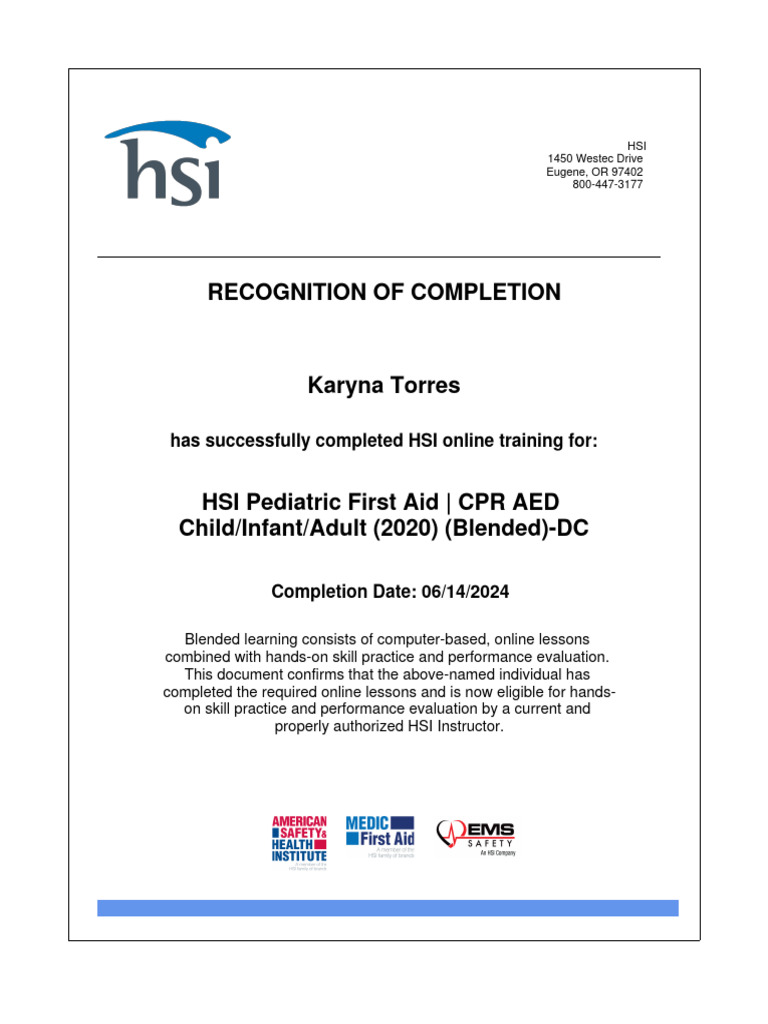 HSI Pediatric First Aid Certification | PDF