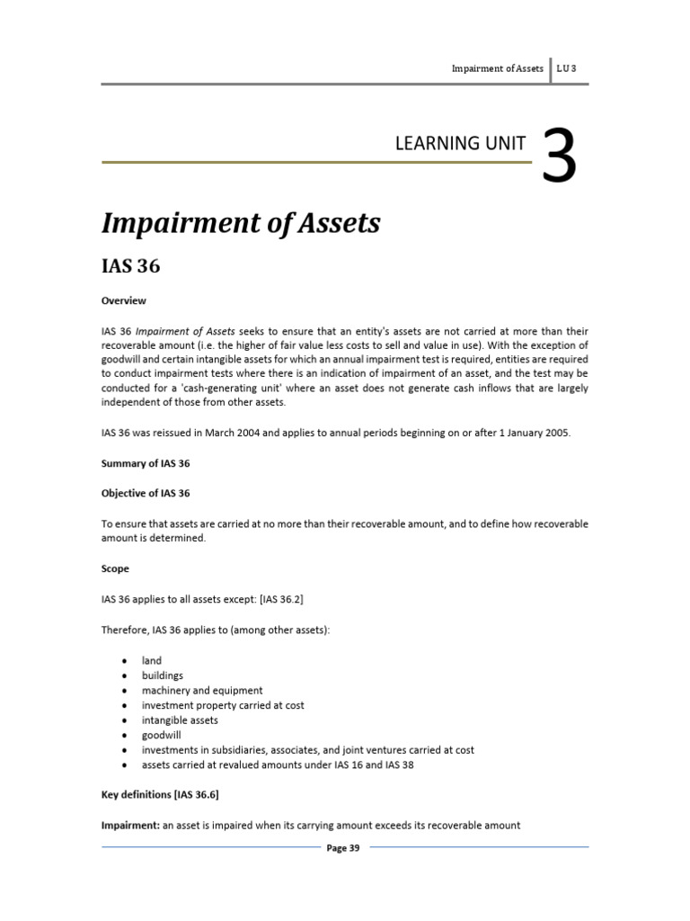 Lu 3 Impairment Of Assets Notes 2024 Pdf Fair Value Goodwill