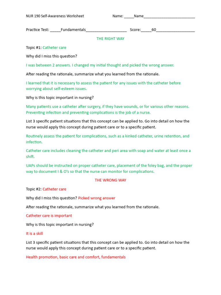 Nur 190 Self Awareness Assignment Example Pdf Nursing Self Awareness
