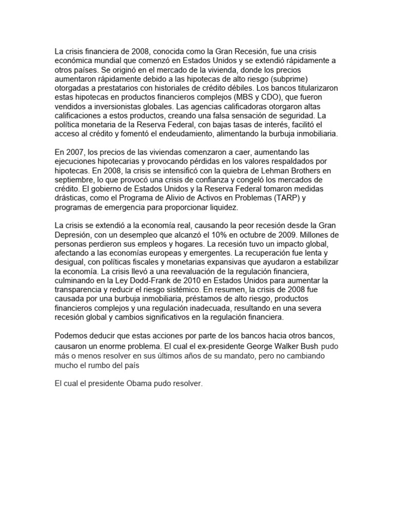 Crisis Financiera de 2008: Causas y Efectos | PDF