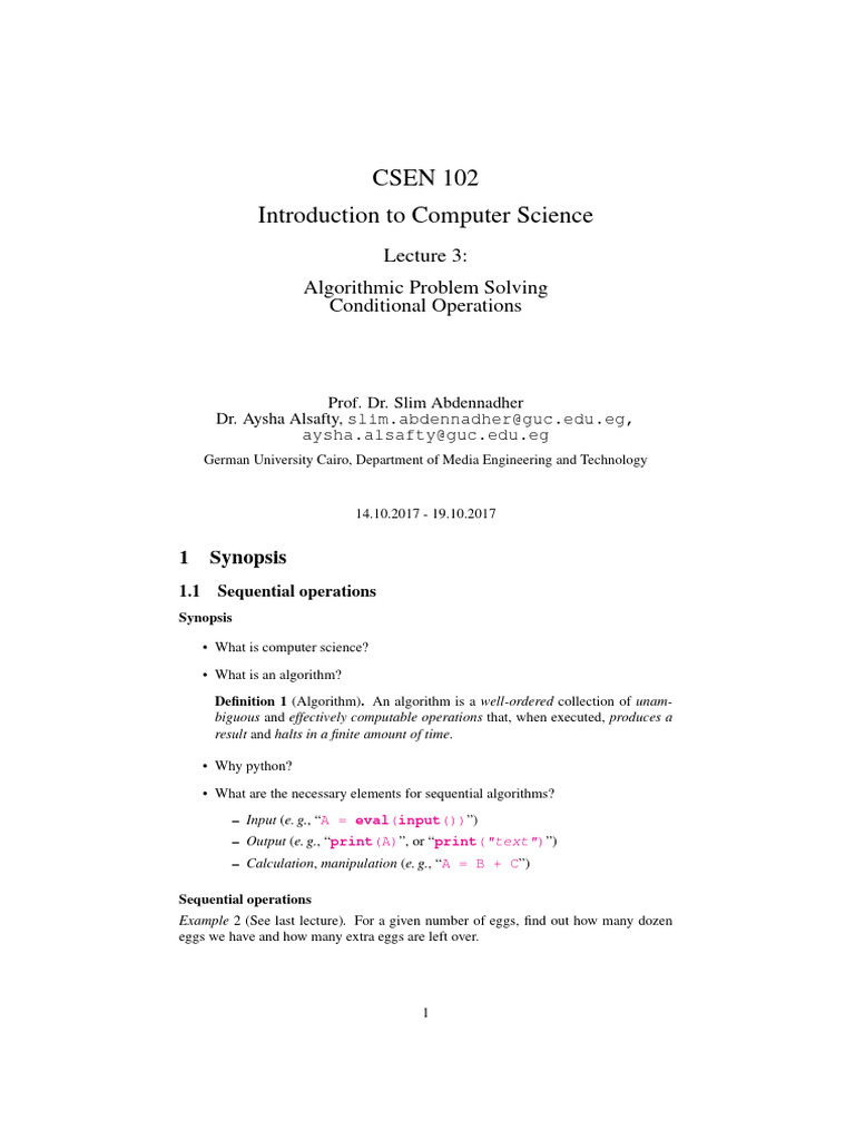 CSEN102 Lecture 03 - Notes - 24860 | PDF | Algorithms | Mathematics