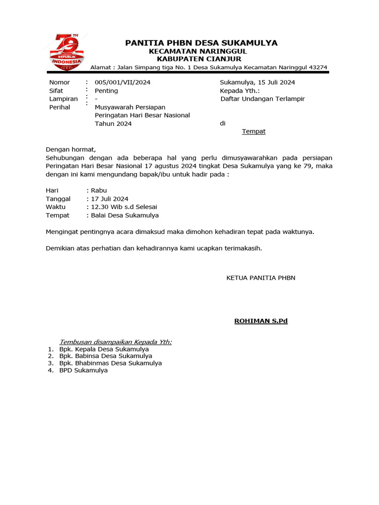 Undangan Musyawarah PHBN 2024 | PDF
