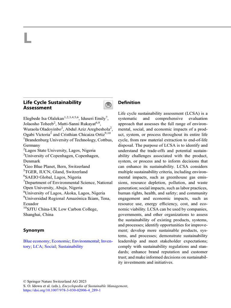 Life Cycle Sustainability Assessment Guide | PDF | Life Cycle ...