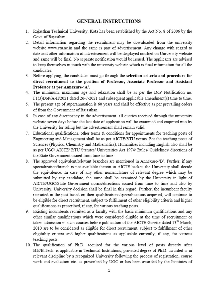 RTU Faculty Recruitment Guidelines 2023 | PDF | Academic Degree ...
