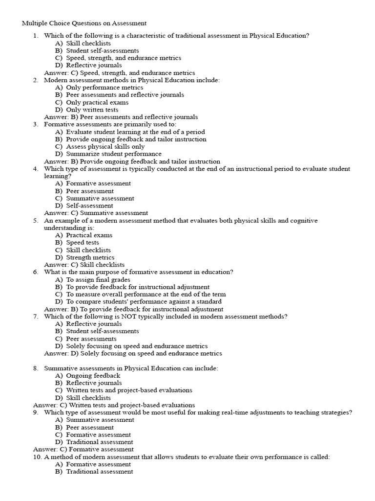 Assessment Methods in Physical Education | PDF | Educational Assessment ...