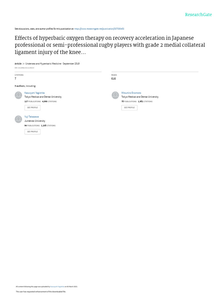 Effects of Hyperbaric Oxygen Therapy On Recovery Acceleration in ...
