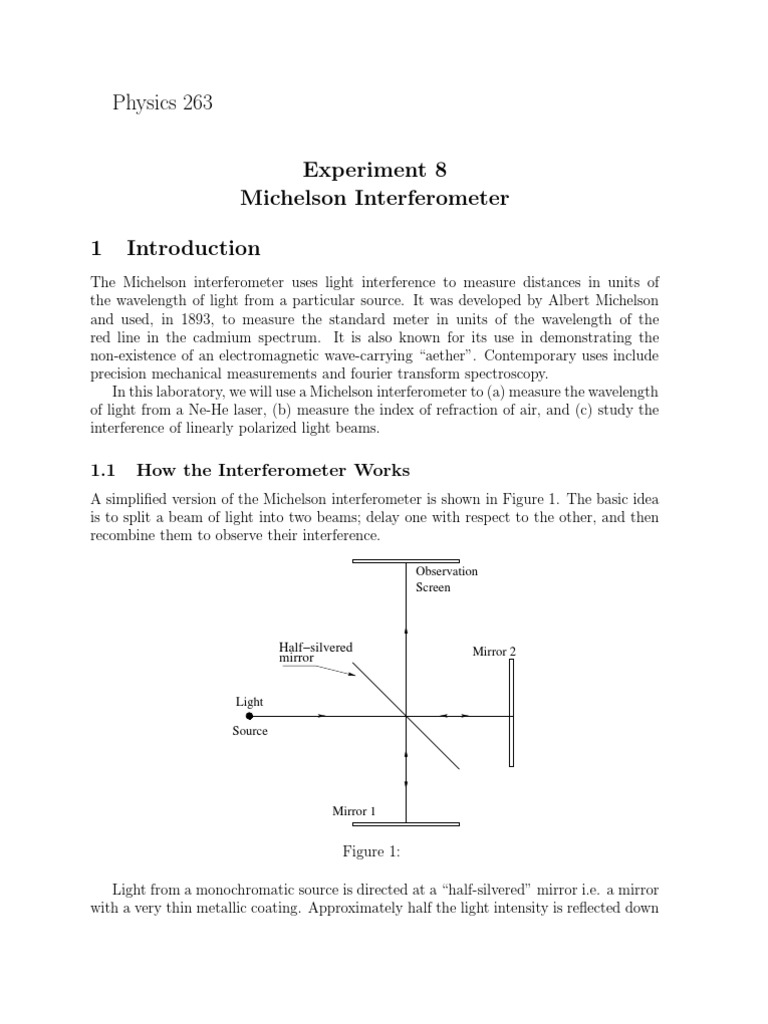 Michelson Interferometer Experiment Guide | PDF | Teaching Methods ...