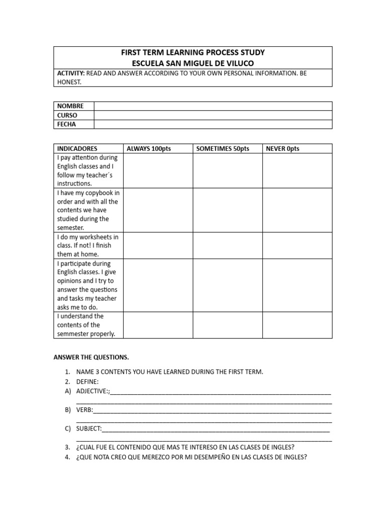 First Term Learning Process Study | PDF | Language Arts & Discipline