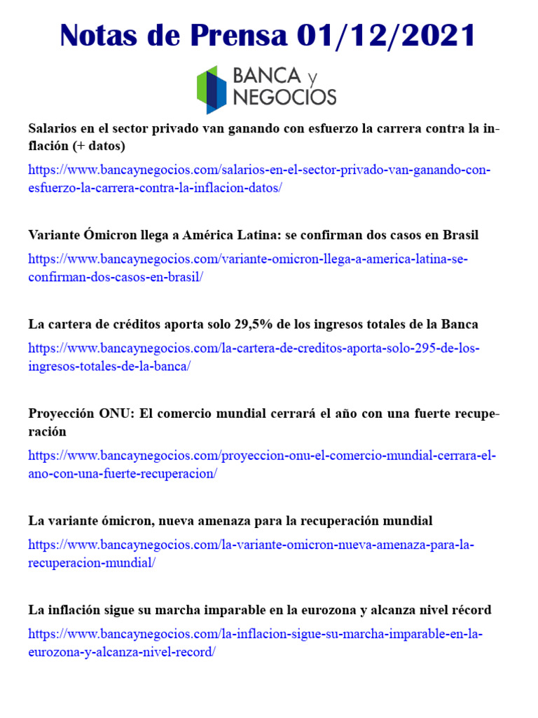 Notas de Prensa 01.12.21 | PDF | Venezuela | America latina