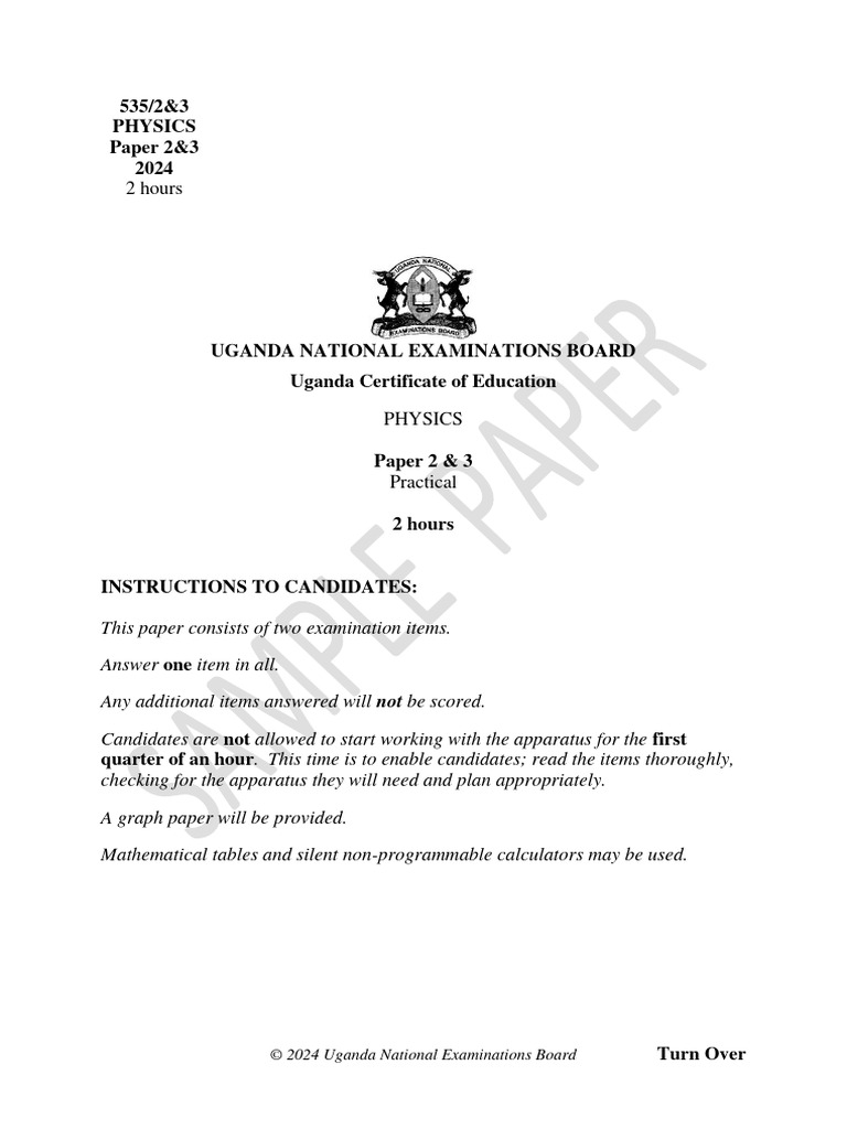 5352 3 inst sch physics practical instrutions uneb sample paper new