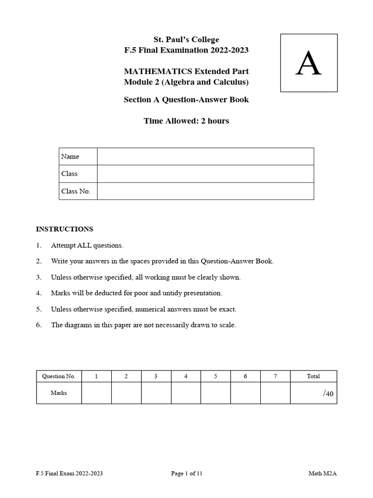 F.5 Mathematics Exam 2022-2023 | PDF | Mathematics | Mathematical Analysis