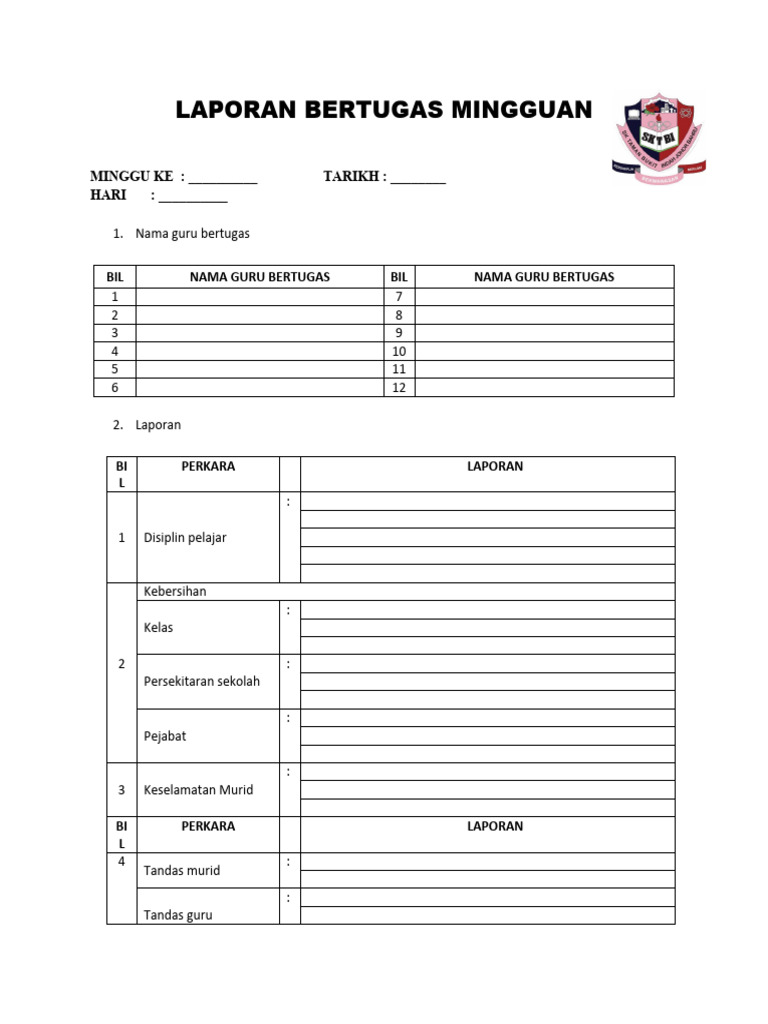 Laporan Guru Bertugas Mingguan 1 Pdf