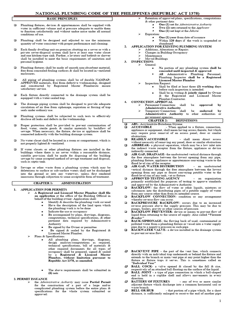 Summary of Philippine Plumbing Code | PDF | Plumbing | Pipe (Fluid ...