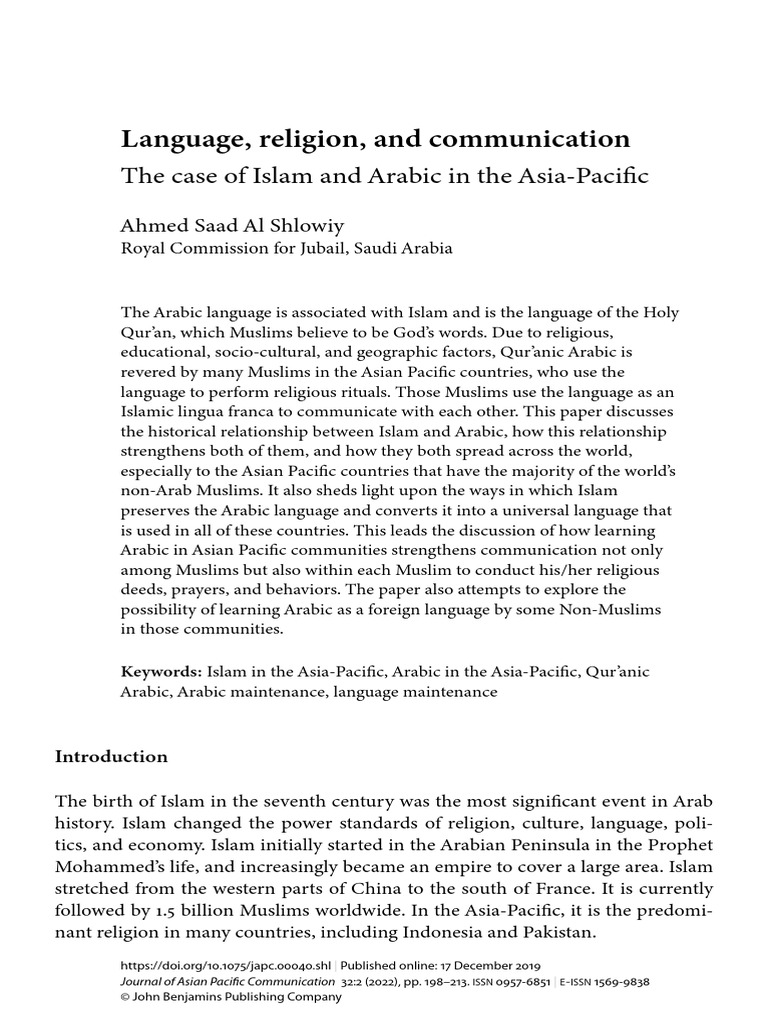 Islam and Arabic in Asia-Pacific Context | PDF | Arabic | Quran
