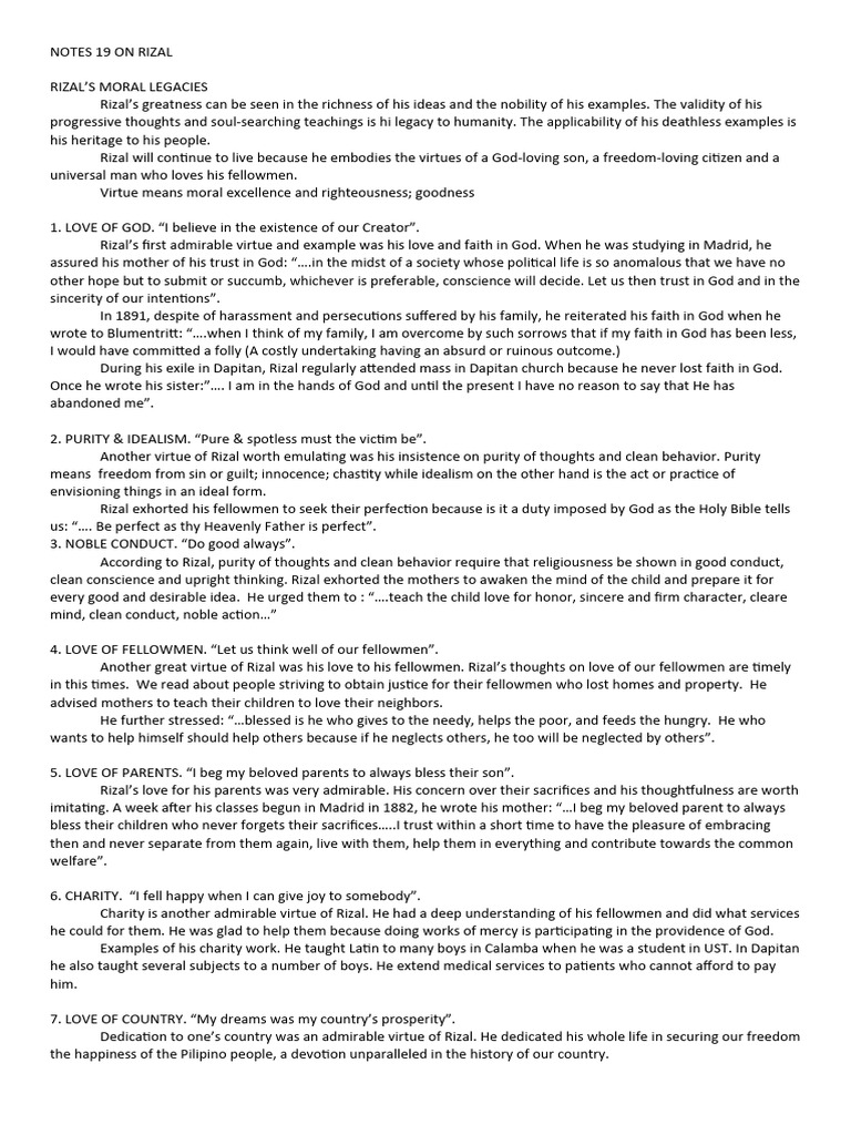 Rizal's Moral Legacy and Virtues | PDF | Courage | Virtue