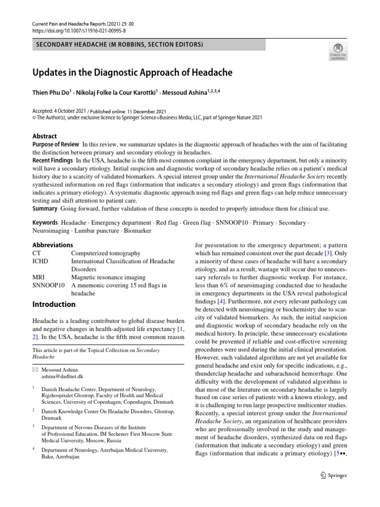 Updates in Headache Diagnosis Methods | PDF | Headache | Neurology