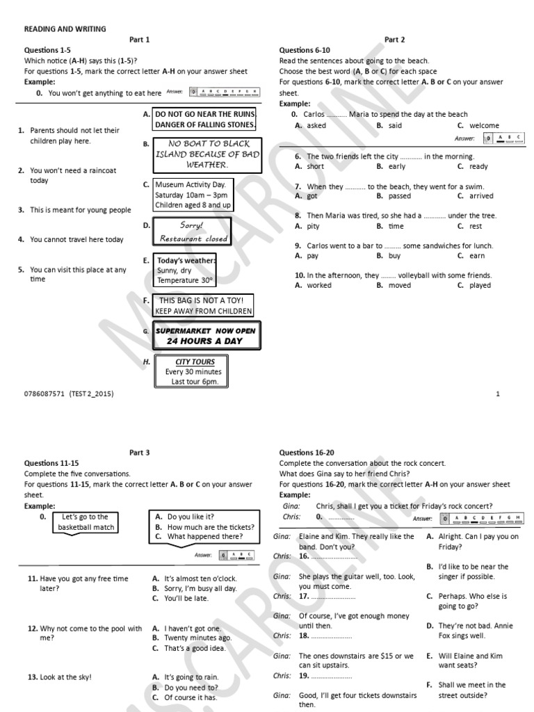 Reading and Writing Test Practice | PDF
