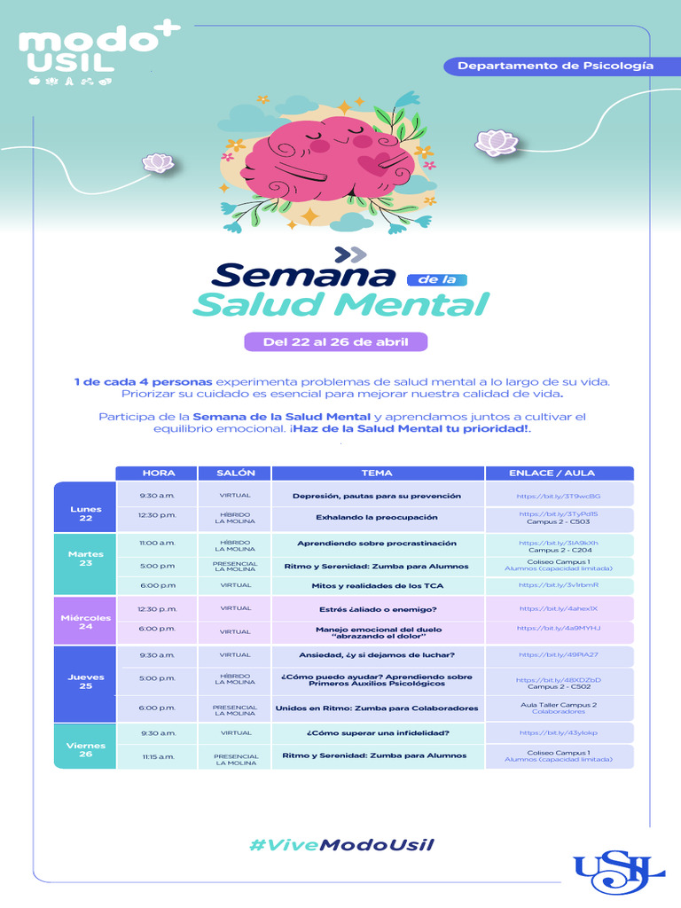 Semana Salud Mental USIL Abril 2024 | PDF | Las emociones | Ciencias ...