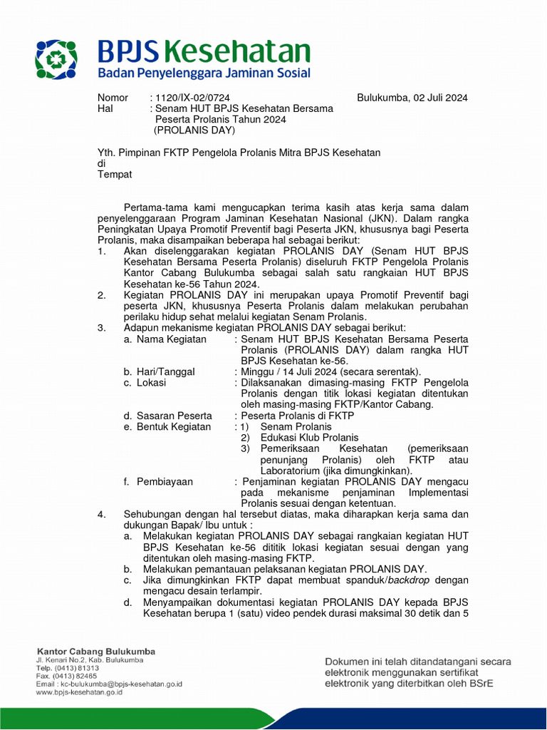 Prolanis Day: Senam HUT BPJS 2024 | PDF