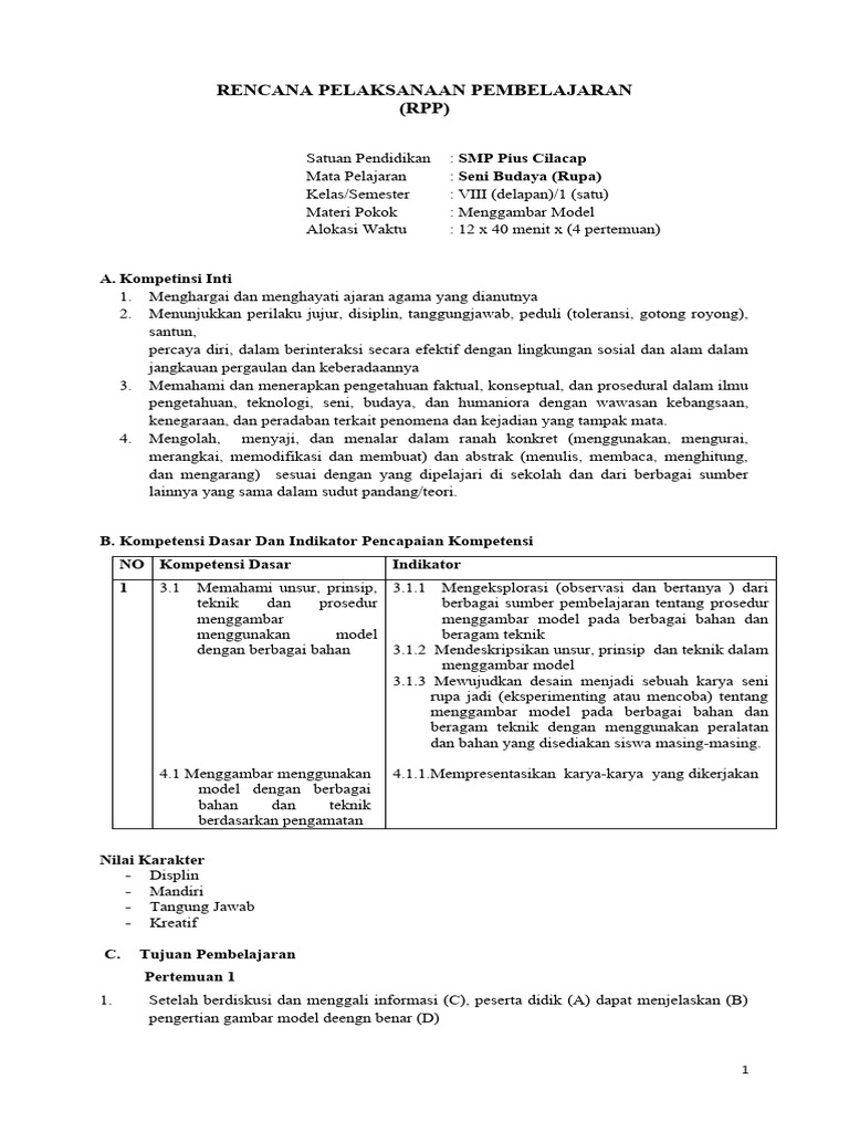 RPP Kelas Viii Seni Rupa | PDF | Karier & Perkembangan | Seni