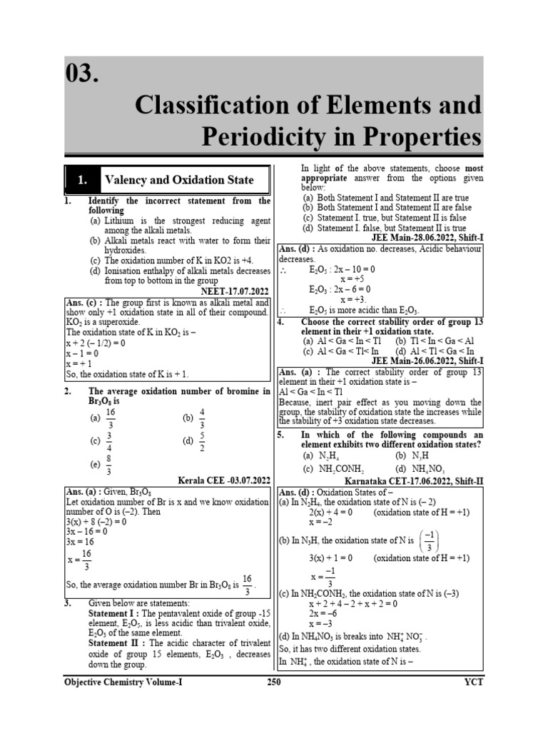 Classification of elements and periodicity in properties pyqs all