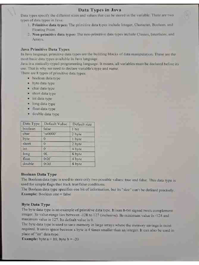 Data Type in Java | PDF
