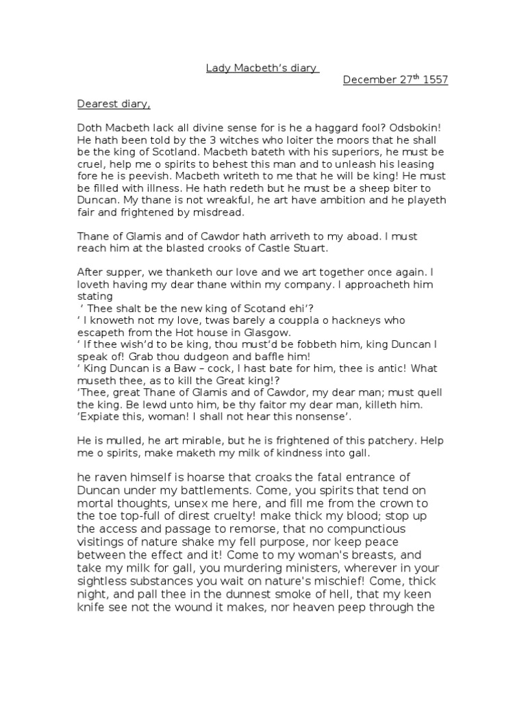 Macbeth diary entry act 2 image
