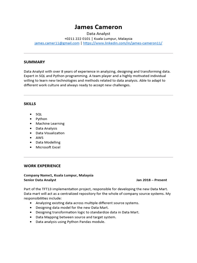 Resume+ +ATS+Friendly | Download Free PDF | Sql | Data
