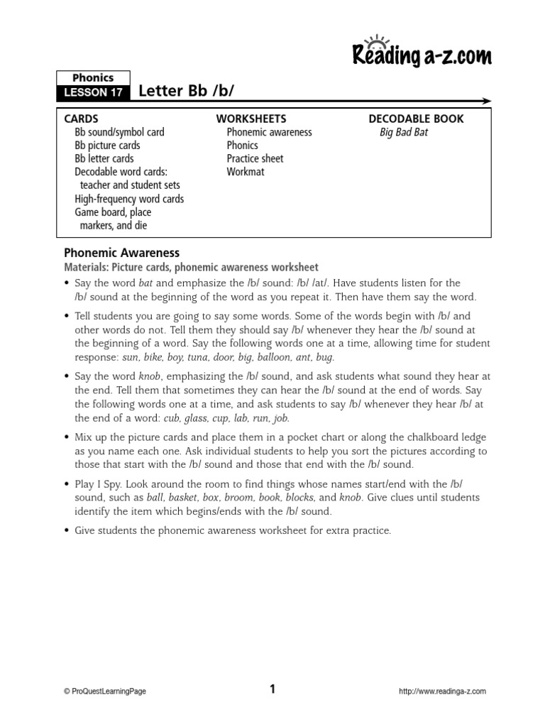Lesson 17 Consonant BB | PDF | Phonics | Learning