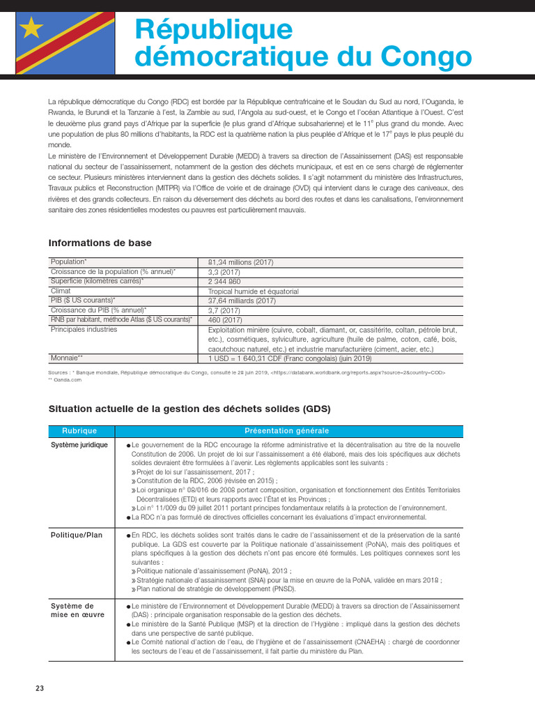Gestion des déchets en RDC : État et enjeux | PDF | Assainissement ...