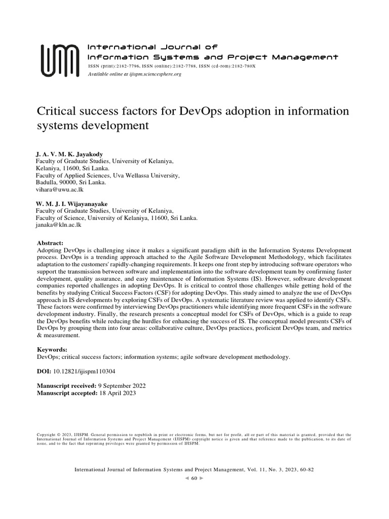 Critical Success Factors For DevOps Adoption in Information Systems ...