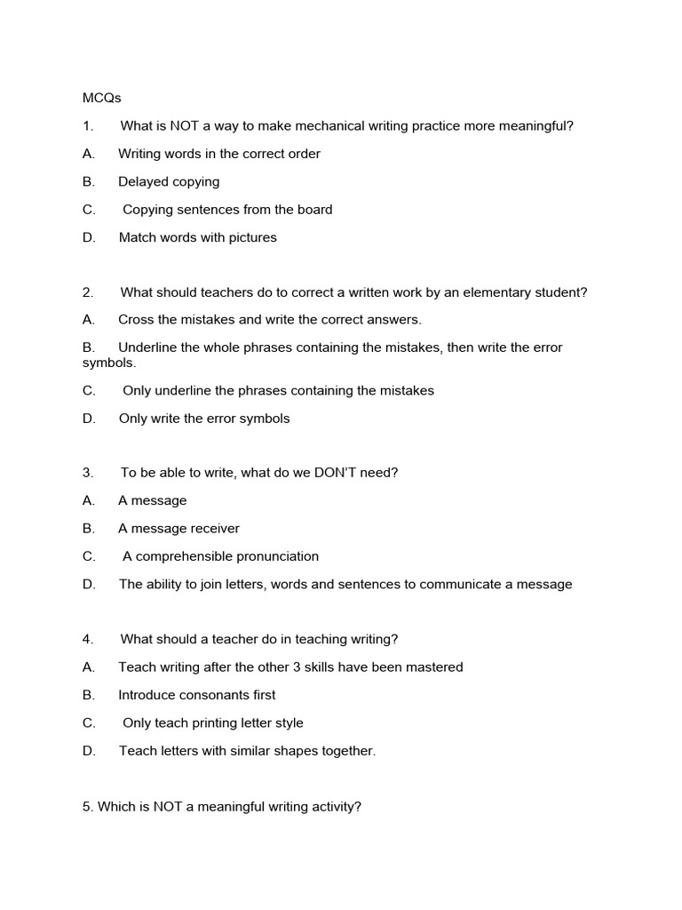 Writing Skills Assessment MCQs and Gaps | PDF | Reading Comprehension ...