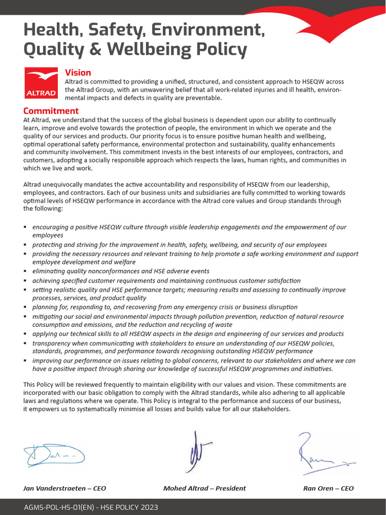 Agms-Pol-Hs-01 (En) - Hse Policy 2023 | PDF | Employment | Well Being