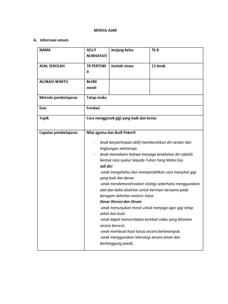 Pembelajaran Menyikat Gigi Untuk Tk B Pdf