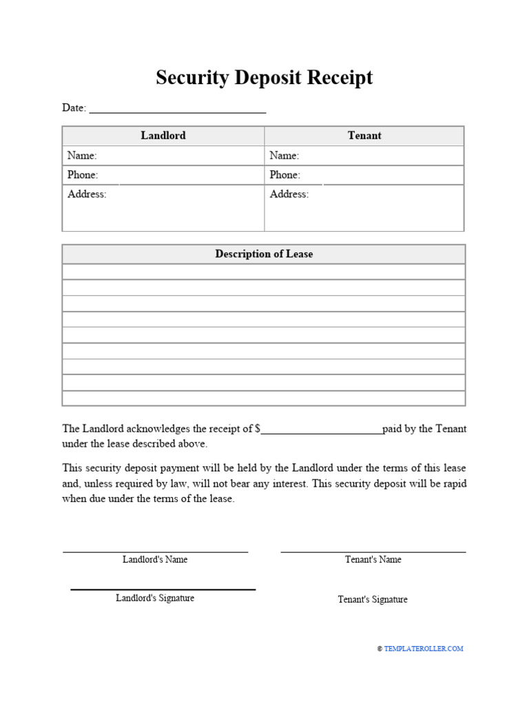 Main Security Deposit Receipt Template | PDF | Social Science | Law