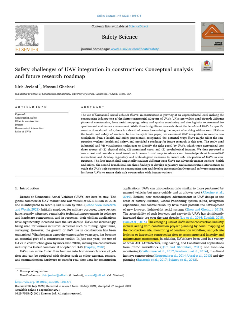 23-REF - Safety Challenges of UAV Integration in Construction | PDF ...